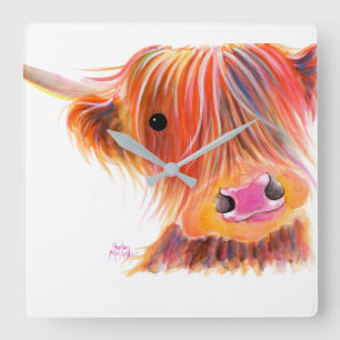 Scottish Highland Cow ' SWEET SATSUMA ' by Shirley Square Wall Clock