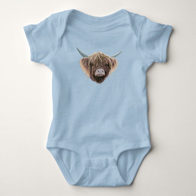 Scottish Highland Cow Wee Charlie Fluffy Ears Baby Bodysuit (Front)