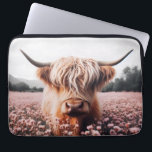 Scottish Highland Cow Wildflower Field Laptop Sleeve<br><div class="desc">A stylish laptop sleeve featuring cute highland cow standing in a field of blush pink flowers.</div>