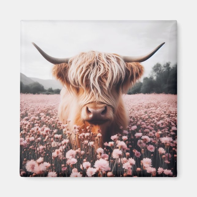 Scottish Highland Cow Wildflower Field Magnet (Front)