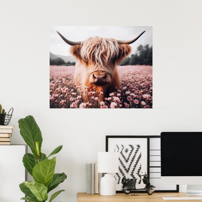 Scottish Highland Cow Wildflower Field Poster (Home Office)
