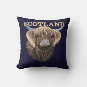 Scottish Highland Cow With Scotland Slogan Cushion