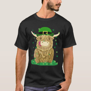 Scottish Highland Cow With St Patrick s Day Shamro T-Shirt
