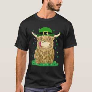 Scottish Highland Cow With St Patrick s Day Shamro T-Shirt