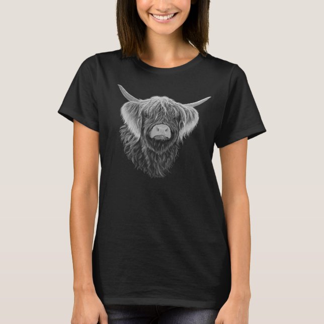 Scottish Highland Cow With Windswept Hair T-Shirt (Front)
