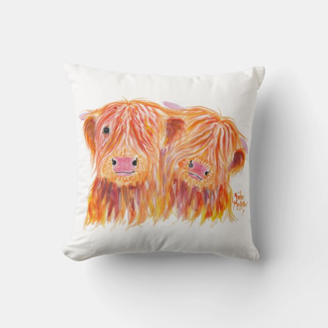 Scottish Highland Cows 'Buddies' on Throw Cushion (Front)