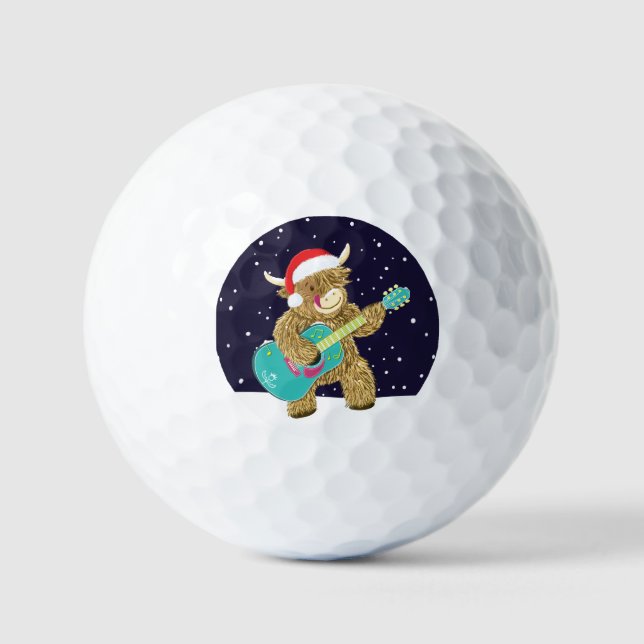 Scottish Highland Cows Plays A Christmas Guitar  Golf Balls (Front)