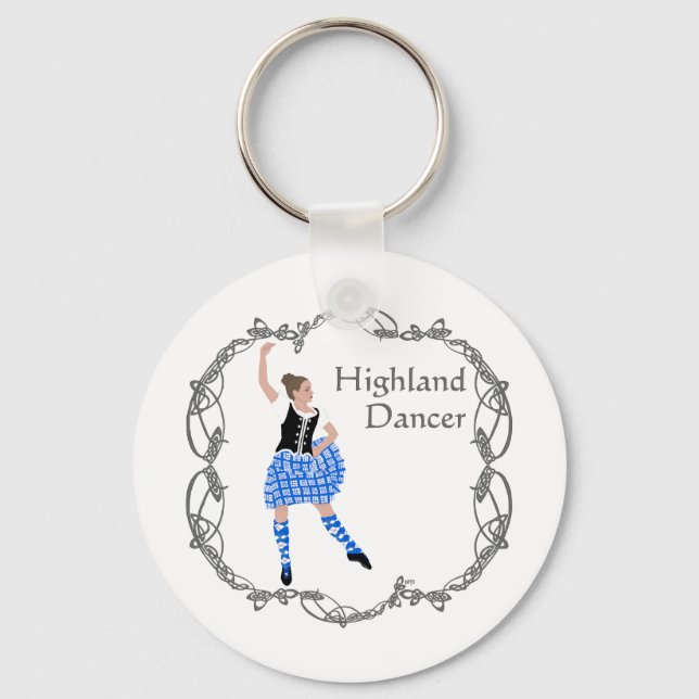 Scottish Highland Dancer Celtic Knotwork Blue Key Ring (Front)