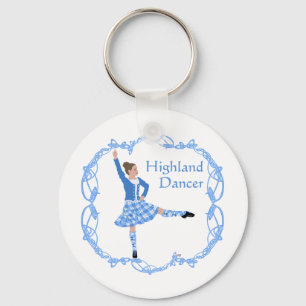 Scottish Highland Dancer Celtic Knotwork Blue Key Ring