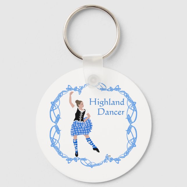 Scottish Highland Dancer Celtic Knotwork Blue Key Ring (Front)