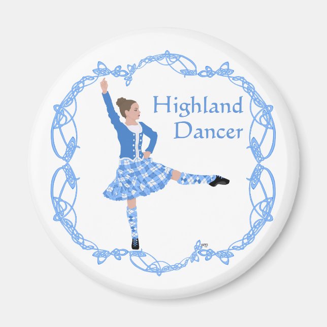 Scottish Highland Dancer Celtic Knotwork Blue Magnet (Front)