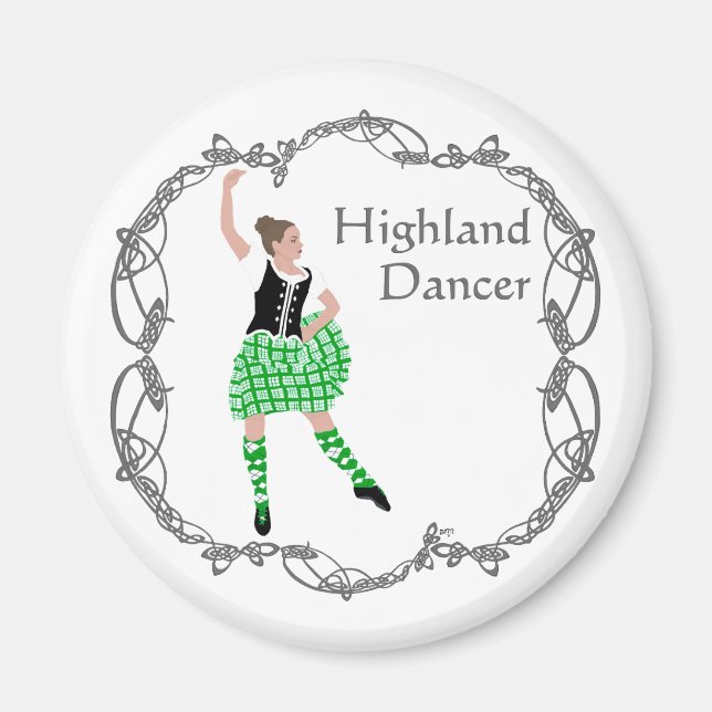Scottish Highland Dancer Celtic Knotwork Green Magnet (Front)