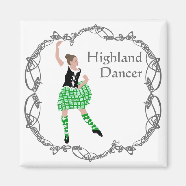 Scottish Highland Dancer Celtic Knotwork Green Magnet (Front)