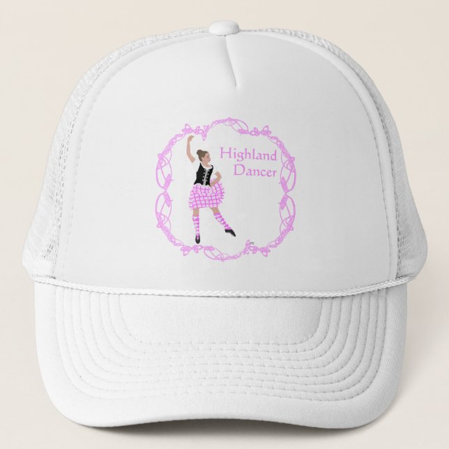 Scottish Highland Dancer Celtic Knotwork Pink Trucker Hat (Front)