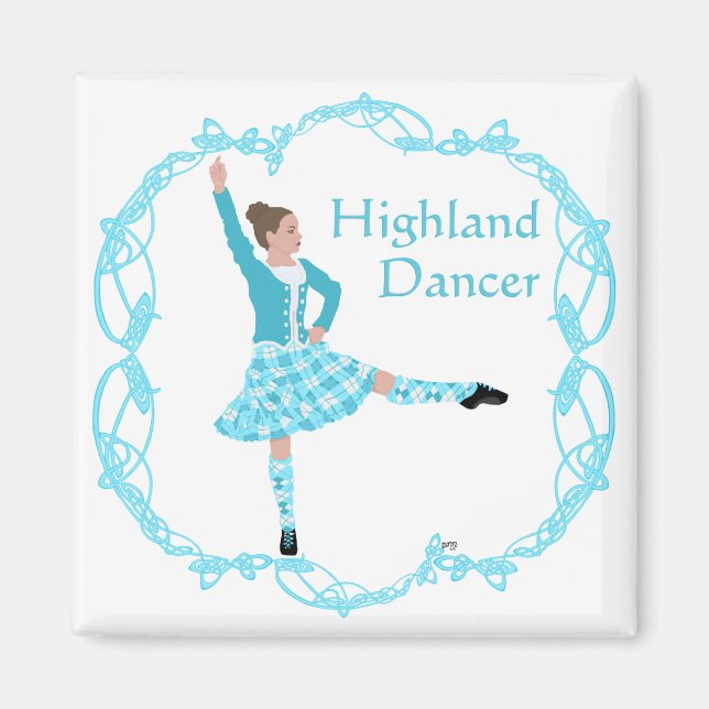 Scottish Highland Dancer Celtic Knotwork Turquoise Magnet (Front)
