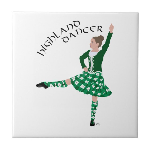 Scottish Highland Dancer - Green Ceramic Tile (Front)