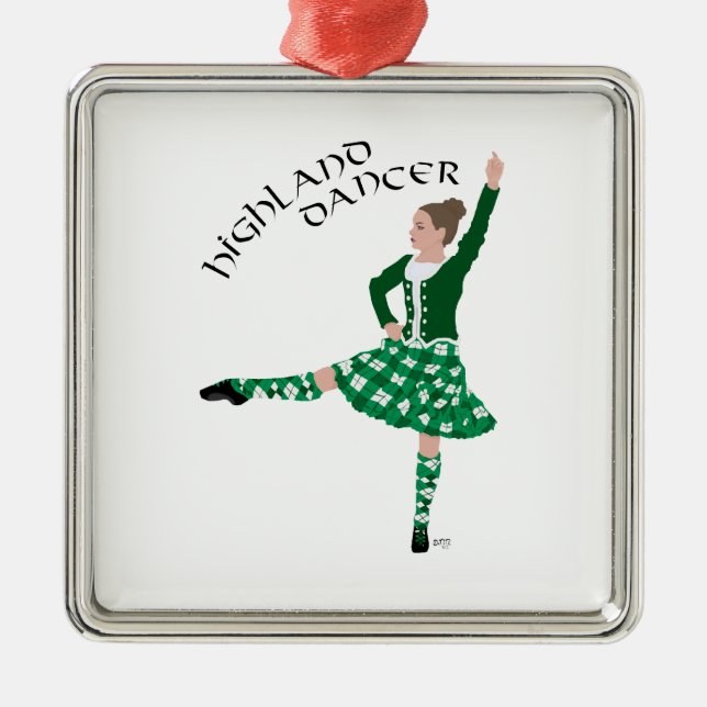 Scottish Highland Dancer - Green Metal Tree Decoration (Front)