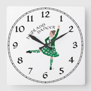 Scottish Highland Dancer - Green Square Wall Clock