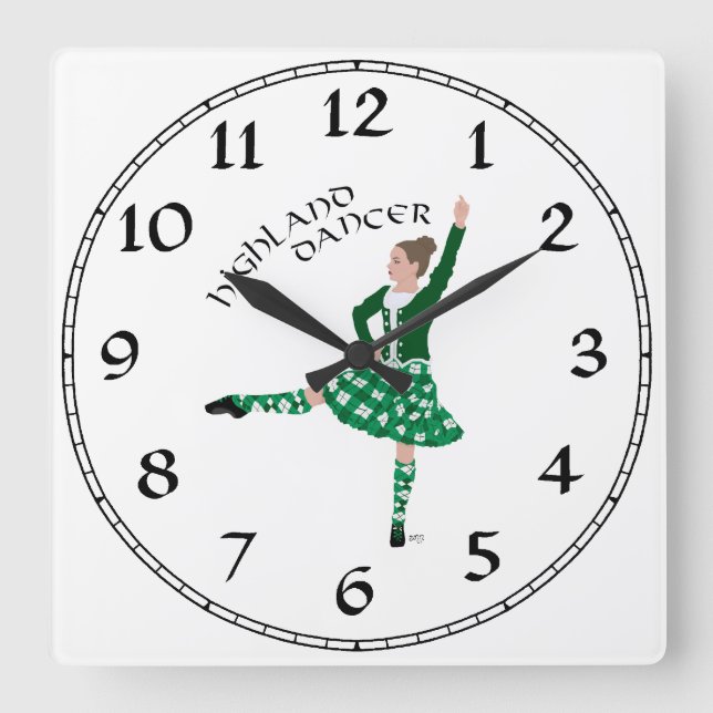 Scottish Highland Dancer - Green Square Wall Clock (Front)