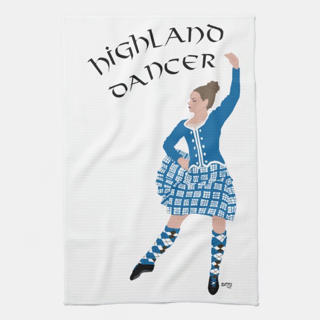 Scottish Highland Dancer - Teal Tea Towel (Vertical)