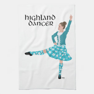 Scottish Highland Dancer - Turquoise Tea Towel