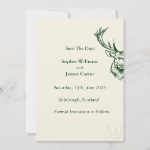Scottish Highland Stag Cream Wedding Save the Date