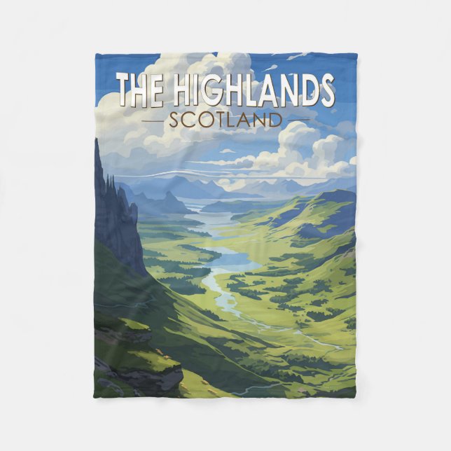 Scottish Highlands Scotland Travel Art Vintage Fleece Blanket (Front)