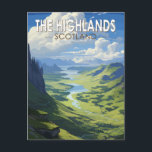 Scottish Highlands Scotland Travel Art Vintage Postcard<br><div class="desc">Scottish Highlands in a vector art style. The Scottish Highlands are a mountainous region encompassing northwest Scotland.</div>