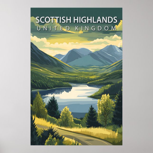 Scottish Highlands UK Mountains Landscape Travel Poster (Front)