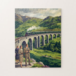 Scottish Highlands Vintage Travel Illustration Jigsaw Puzzle