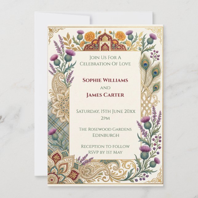 Scottish Indian Heritage Wedding Invitation | This (Front)