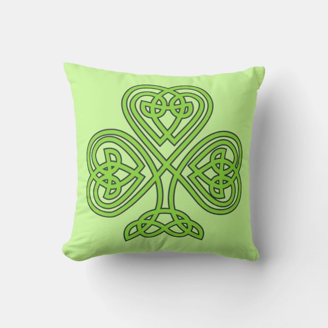 Scottish Irish Shamrock Celtic Green Knot Pattern Cushion (Front)