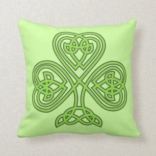 Scottish Irish Shamrock Celtic Green Knot Pattern Cushion