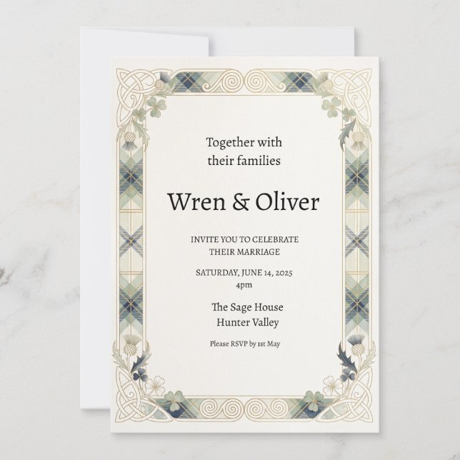 Scottish Irish Shamrock Thistle Wedding Invitation (Front)
