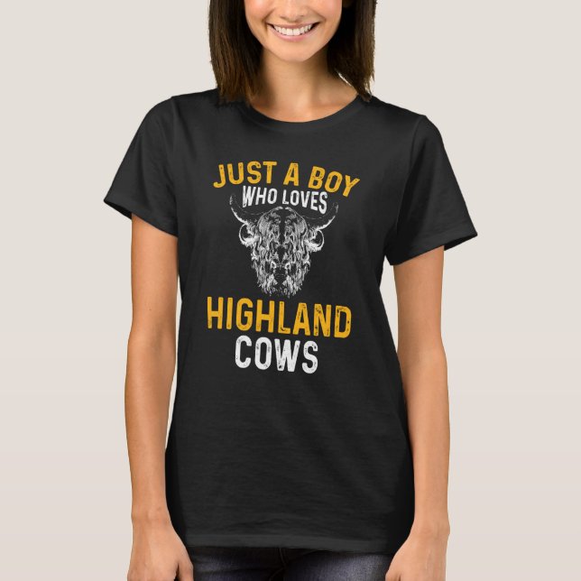Scottish Kids Just A Boy Who Loves Highland Cows T-Shirt (Front)