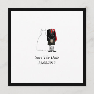 Scottish Kilt Bride & Groom Save the Date - red