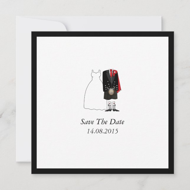 Scottish Kilt Bride & Groom Save the Date - red (Front)