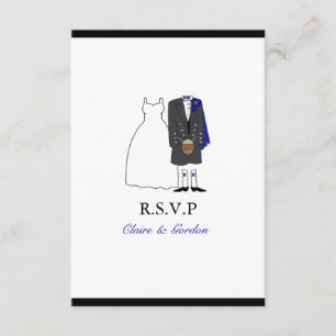 Scottish Kilt Bride & Groom Wedding RSVP - blue Card