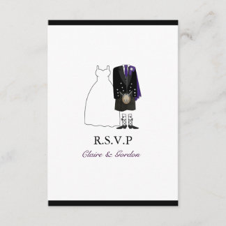 Scottish Kilt Bride & Groom Wedding RSVP -purple