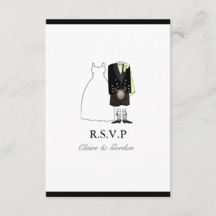 Scottish Kilt Bride & Groom Wedding RSVP - yellow Card