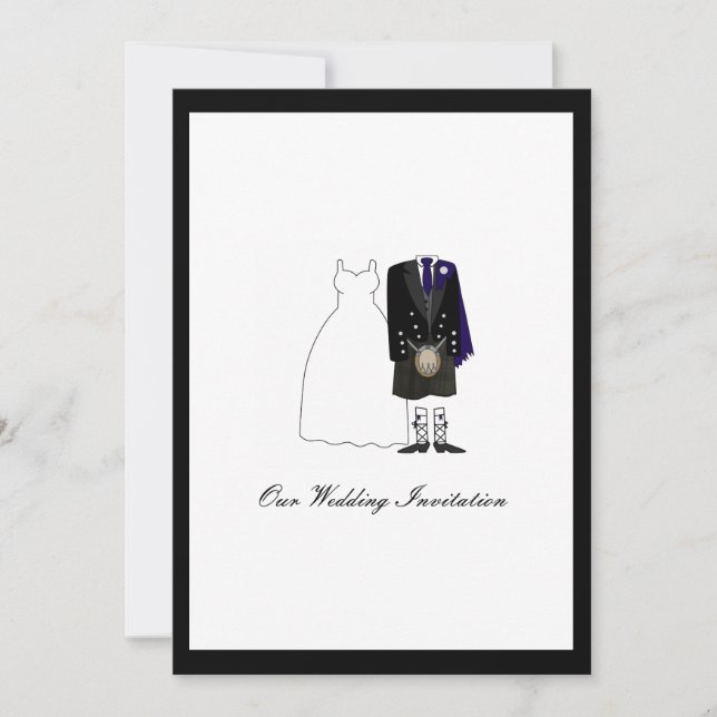 Scottish Kilt Wedding Invitation - Navy Blue (Front)