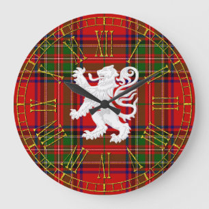 Scottish Lion Rampant on Tartan Large Clock
