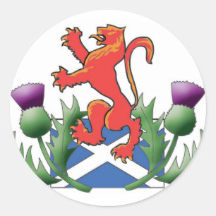 Scottish Lion Rampant with Saltire and Thistles Classic Round Sticker
