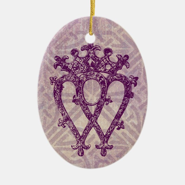 Scottish Luckenbooth Purple Celtic Knot Pattern Ceramic Tree Decoration (Front)