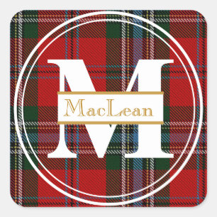 Scottish MacLean Tartan Gold Monogram Name Sticker