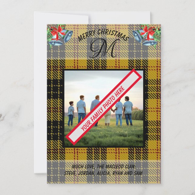 Scottish MacLeod Clan's Yellow Tartan Xmas Card  (Front)