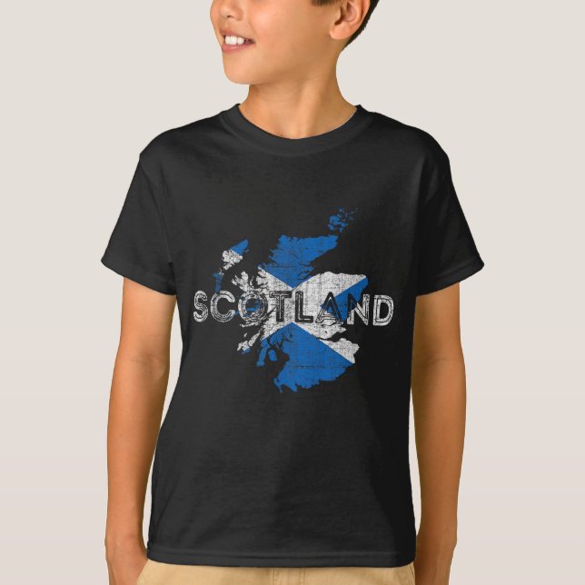 Scottish Map and Flag Souvenir - Distressed Scotla T-Shirt (Front)