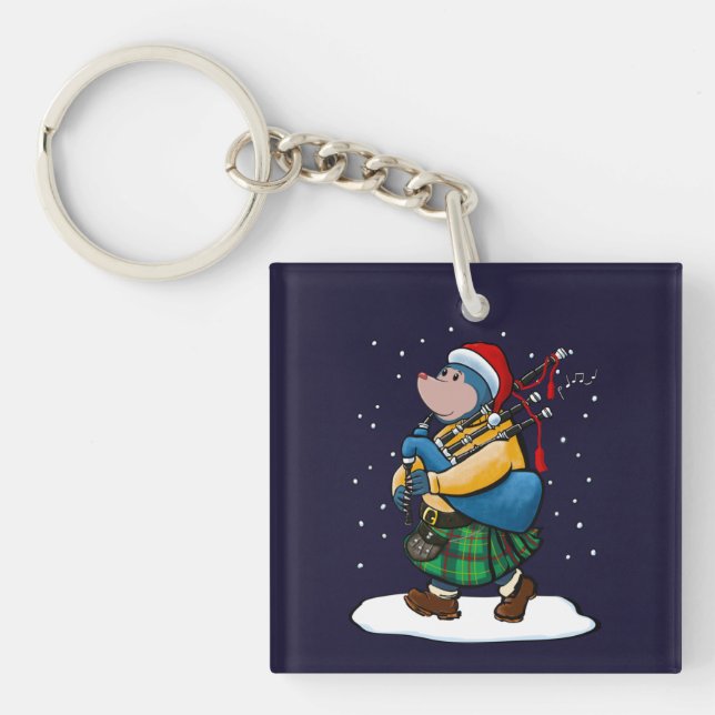 Scottish Mole Of Kintyre Plays Christmas Bagpipes Key Ring (Front)