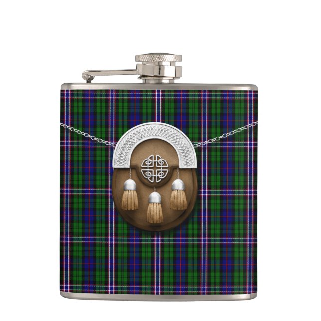Scottish National Tartan And Sporran Hip Flask (Front)