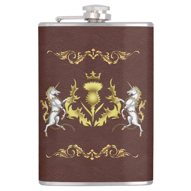 Scottish Personalised Golden Thistle Hip Flask (Front)